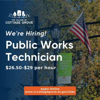 Public Works Technician Job Posting information with image of banner on light pole.